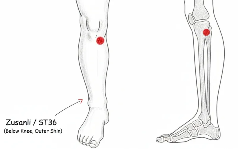 Zusanli / ST36 (Below Knee, Outer Shin)